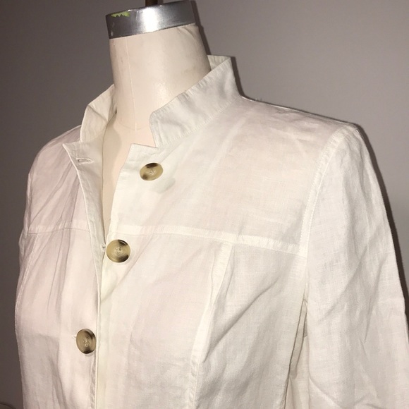 MERONA off white linen button up blouse 3/4 sleeve - Picture 1 of 7
